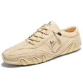 Chaussures décontractées pour hommes en daim beige avec semelles ondulées et surpiqûres - Beige
