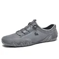 Men's low-top casual shoes in grey frosted leather with octopus-style rubber sole - Gray (Sheep Logo)