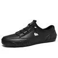 Men's black genuine leather casual shoes with goat logo and octopus rubber sole - Black (Sheep Logo)