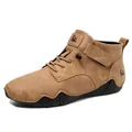 Men's brown high-top casual leather boots with octopus-style rubber sole and strap - EU 38 / Tan