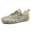 Breathable outdoor mesh sneakers for men featuring sand suede leather and rubber sole - EU 35 / Sand