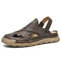Klassische dunkelbraune Herren Leder-Sandalen mit Luftlöchern und Gummisohle - EU 38 / Khaki