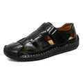 Sandalias de cuero negro para hombre con costuras a mano y tiras de velcro ajustables - EU 38 / Negro