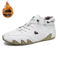 Winter men white leather high-top boots with thick plush lining and rubber soles - 38 / High Top Martin Boots (F8008M) / White