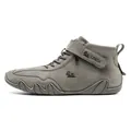 Men's grey mid-top casual boots in suede leather with wavy rubber soles and straps - EU 38 / Gray