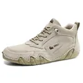 High-top khaki genuine leather ankle boots with durable rubber sole for casual outdoor wear - EU 35 / Sand