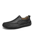 Men's black pebble leather slip-on loafers with handmade stitching and rubber soles - EU 38 / Black