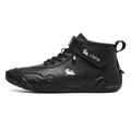 Black high-top leather casual shoes with dual lace-up and velcro strap closure - EU 38 / Black