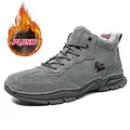 Men's high-top outdoor snow boots in light grey suede with warm pink plush lining - EU 38 / Gray Padded