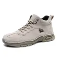 Men's leather outdoor high-top boots in beige with durable rubber non-slip soles - EU 38 / Khaki