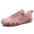 Breathable pink mesh and suede sneakers for women with durable non-slip rubber soles - EU 35 / Pink