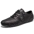 Chaussures décontractées en cuir noir pour hommes avec texture grainée et lacets - Noir