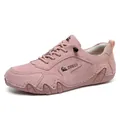 Women's light pink suede casual sneakers with lace-up closure and anti-slip rubber sole - 35 / Pink