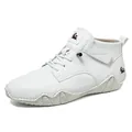 White high-top outdoor casual boots for men with leather texture and secure straps - EU 38 / White