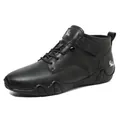 Men's black high-top casual leather boots with octopus-style rubber sole and goat logo - EU 38 / Black