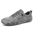 Grey handmade genuine leather outdoor casual sneakers for men with durable rubber sole - 35 / Gray
