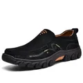Men's black slip-on leather shoes with thick rubber soles and sport logo details - EU 38 / Black