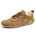 LDECK Men's outdoor breathable mesh sneakers in tan brown with durable nubuck finish - EU 35 / Brown