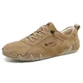 Men's khaki brown suede outdoor leisure shoe with lace-up design and rubber sole - 35 / Brown