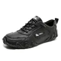Classic black leather casual sneakers for men with durable rubber sole and lace-up design - Black