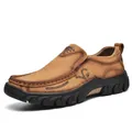 Brown suede men's business casual slip-on shoes with thick black anti-slip rubber sole - EU 38 / Yellow Brown