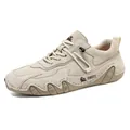 Men's genuine leather outdoor casual sneakers in beige with non-slip rubber soles - 35 / Sand Leather Surface