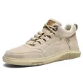 Men's khaki high-top sneakers in premium nubuck leather with textured honeycomb sole - EU 38 / Sand