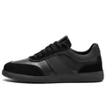 All-black low-top German army trainers featuring premium leather and suede patchwork - EU 38 / Black