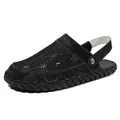 Men's black breathable mesh leather sandals with anti-slip rubber soles for summer - EU 38 / Black