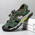 Sandalias de cuero para hombre al aire libre en verde oscuro con malla transpirable - EU 38 / Verde