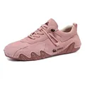 Outdoor leisure pink suede leather casual sneaker for women with wave textured rubber sole - 35 / Pink Leather
