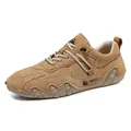 Men's outdoor leather shoes in brown nubuck finish with wave-patterned rubber soles - 35 / Brown Leather