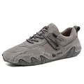 Men's outdoor casual shoes in grey nubuck leather with rubber anti-collision sole - 35 / Gray