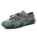 Men's grey nubuck loafers with elastic drawstring and knitted collar slip-on design - EU 38 / Green