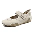 Cream white women's casual Mary Jane flats with breathable mesh and Velcro straps - EU 38 / Single Style / Sand