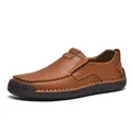 Brown pebbled leather loafers for men with durable stitched rubber soles in caramel brown - EU 38 / Tan
