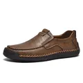Dark brown leather loafers for men featuring pebbled texture and hand-stitched details - EU 38 / Khaki