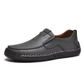 Men's dark gray leather slip-on loafers with handmade stitching and rubber sole - EU 38 / Gray