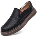 Men's black pebble grain leather slip-on loafers with striped elastic accents - EU 38 / Black