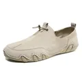 Beige suede loafers for men featuring wavy non-slip rubber soles and elastic drawstrings - 38 / K2082 Classic / Khaki