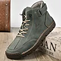 Green nubuck leather men casual shoes with high-top design and hand-stitched detailing - Green