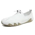 Men's white leather loafers with pebbled texture and wavy khaki rubber soles - 38 / K2082 Classic / White