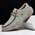 Light green nubuck leather casual shoe for men with thick non-slip sole and brown laces - 38 / 1801 Apple Green