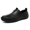 Men's black genuine leather loafers with metallic buckle and wavy rubber soles - 38 / K2082 Classic / Black