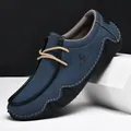 Men's navy blue suede loafers with Salkin logo and non-slip rubber octopus sole - 1801 Dark Blue
