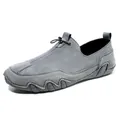 Men's grey suede slip-on casual shoes with black elastic cord and wavy rubber sole - 38 / K2082 Classic / Gray