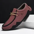 Men's casual loafer in burgundy suede leather with non-slip rubber sole and Salkin logo - 1801 Wine Red