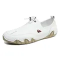 Men's white genuine leather loafers with side logo and non-slip rubber sole - 38 / G2082 Logo Badge / White