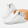 White leather high-top boots with crocodile texture and non-slip rubber soles for outdoor - EU 37 / White