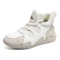 Women high-top leather sneakers in white and beige suede panels with wavy rubber soles - EU 35 / Off White